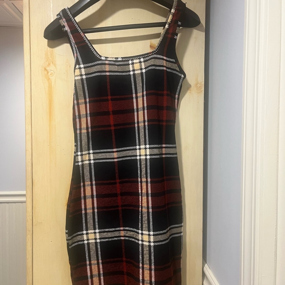 SHEIN Black and Red Plaid Mini Dress